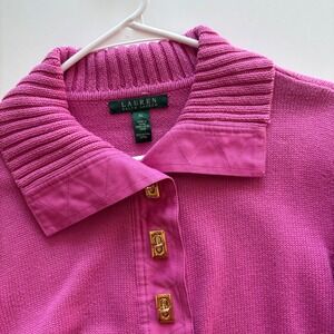 Lauren Ralph Lauren Women's XL Pink‎ Cotton Knit 3 Button Accent Collar Sweater
